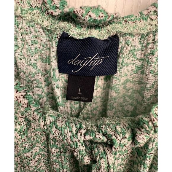 Daytrip Abstract Floral Long Sleeve Stretchy Blouse With Front Tie - Picture 3 of 5